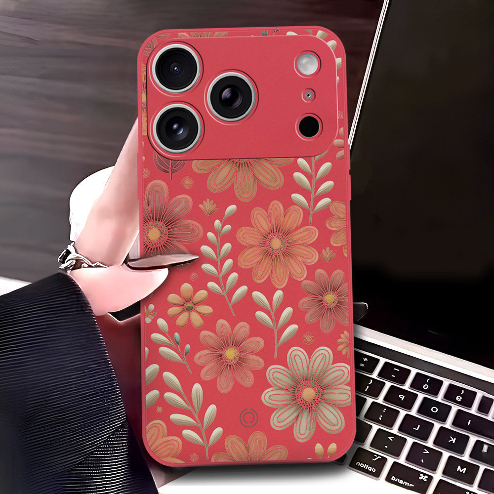 iPhone 17 Pro Cover - Red - D4 - ONation Floral Series - HQ Liquid Silicone Soft Case