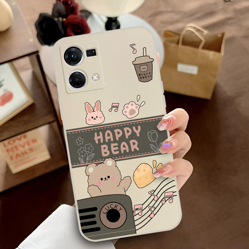 Oppo F21 Pro 4G Cover - Off White - D1 - ONation Happy Cute Series - HQ Liquid Silicone Soft Case