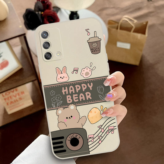 Oppo F19 Cover - Off White - D1 - ONation Happy Cute Series - HQ Liquid Silicone Soft Case