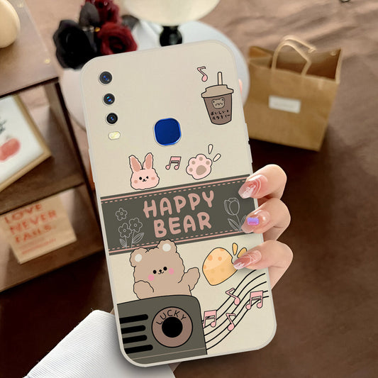 Vivo Y17 Cover - Off White - D1 - ONation Happy Cute Series - HQ Liquid Silicone Soft Case