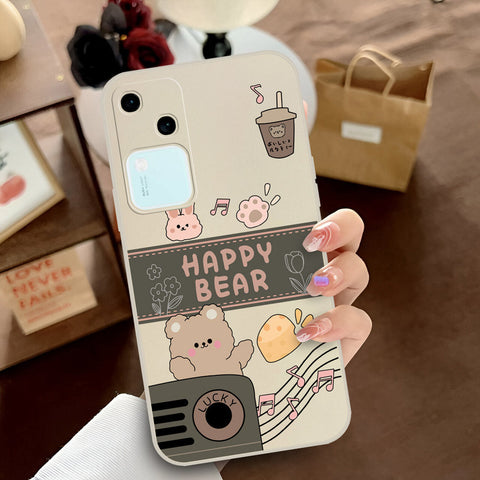 Vivo V30  Cover - Off White - D1 - ONation Happy Cute Series - HQ Liquid Silicone Soft Case