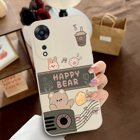 Oppo A58 4G Cover - Off White - D1 - ONation Happy Cute Series - HQ Liquid Silicone Soft Case