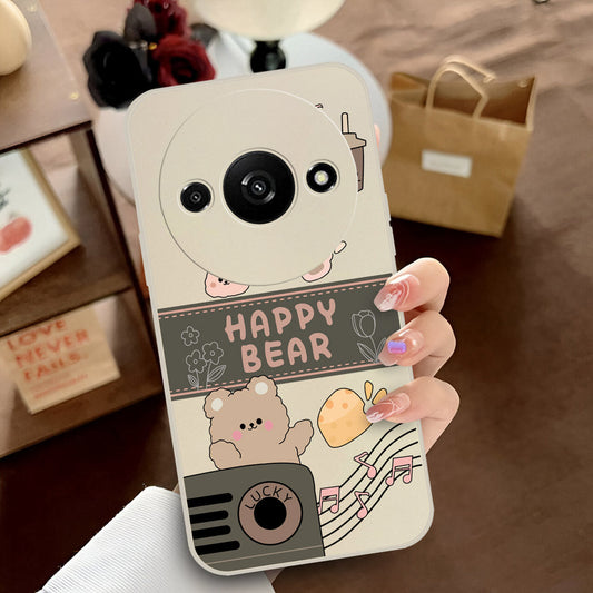 Xiaomi Redmi A3 Cover - Off White - D1 - ONation Happy Cute Series - HQ Liquid Silicone Soft Case