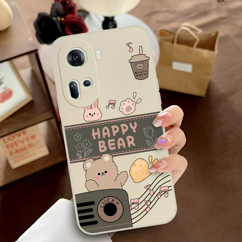 Oppo Reno 11 5G Cover - Off White - D1 - ONation Happy Cute Series - HQ Liquid Silicone Soft Case