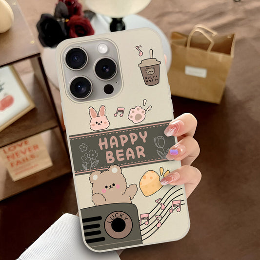iPhone 16 Pro Max Cover - Off White - D1 - ONation Happy Cute Series - HQ Liquid Silicone Soft Case
