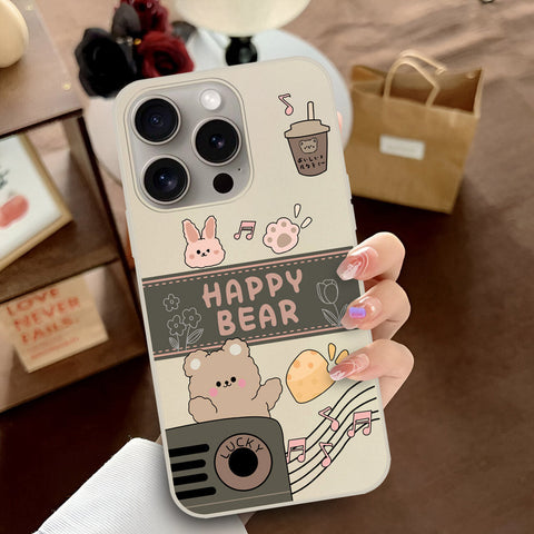 iPhone 16 Pro Max Cover - Off White - D1 - ONation Happy Cute Series - HQ Liquid Silicone Soft Case
