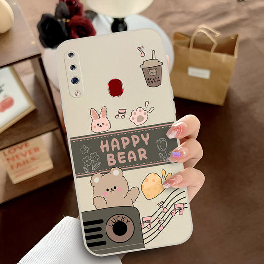 Samsung Galaxy A20s Cover - Off White - D1 - ONation Happy Cute Series - HQ Liquid Silicone Soft Case