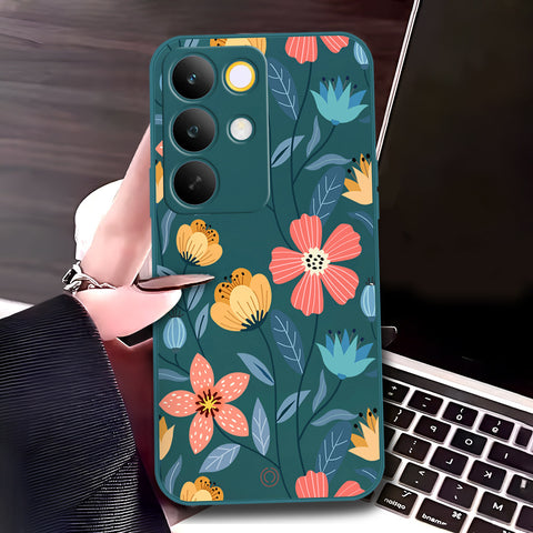 Realme C85 Cover - Dark Green - D1 - ONation Floral Series - HQ Liquid Silicone Soft Case