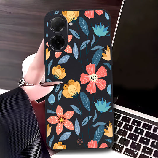 Xiaomi Poco C71 4G Cover - Black - D1 - ONation Floral Series - HQ Liquid Silicone Soft Case