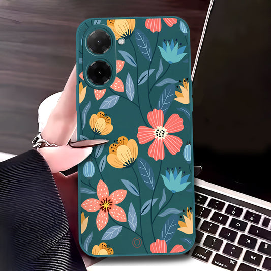 Xiaomi Poco C71 4G Cover - Dark Green - D1 - ONation Floral Series - HQ Liquid Silicone Soft Case