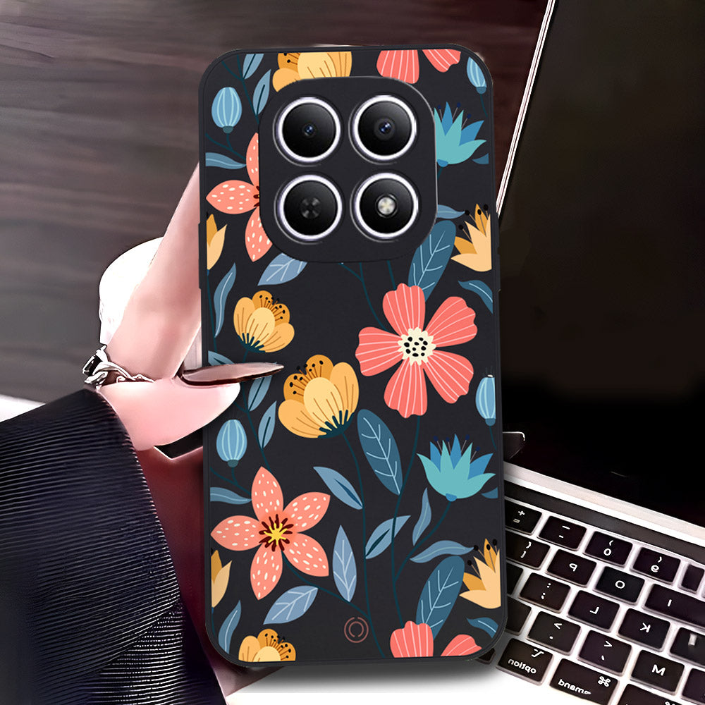Xiaomi Redmi Note 15 Cover - Black - D1 - ONation Floral Series - HQ Liquid Silicone Soft Case