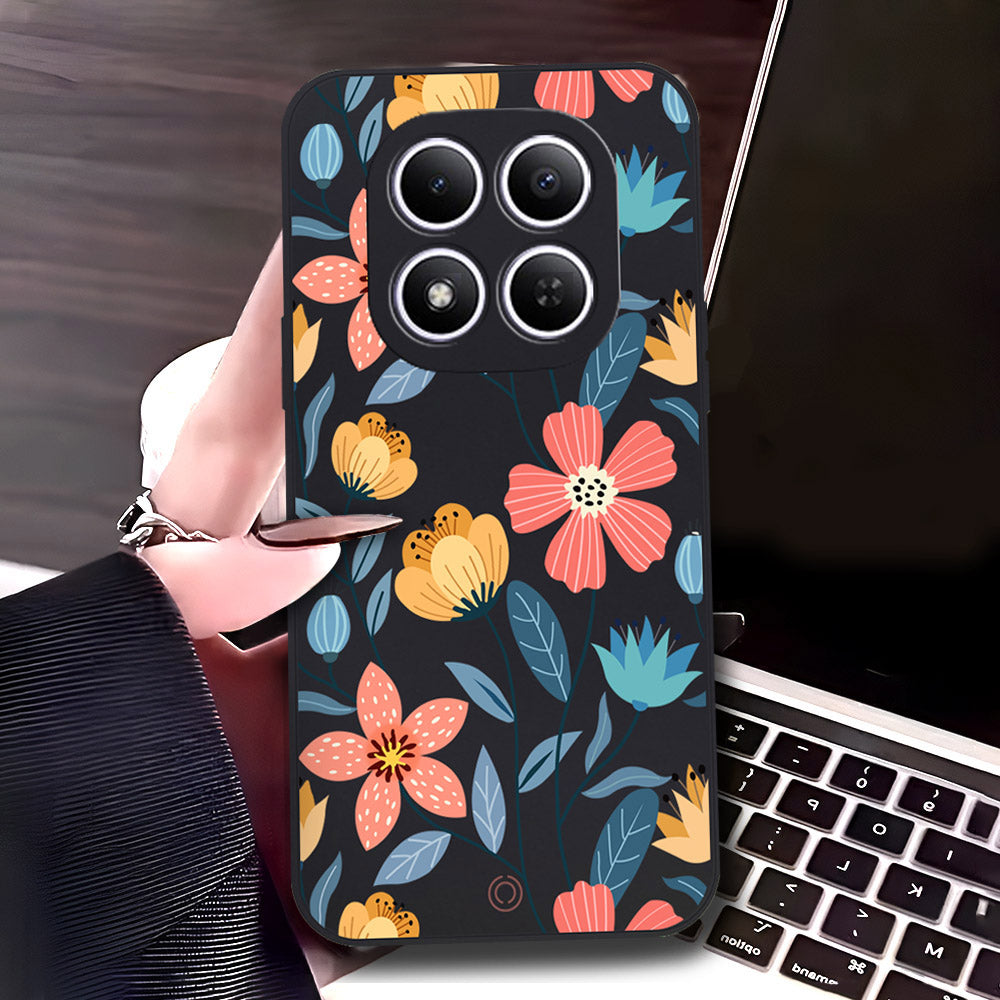 Xiaomi Redmi Note 15 Pro Cover - Black - D1 - ONation Floral Series - HQ Liquid Silicone Soft Case