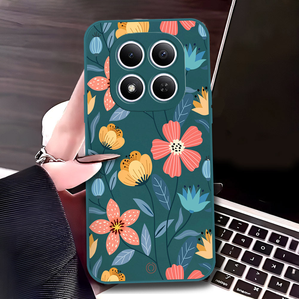 Xiaomi Redmi Note 15 Pro Cover - Dark Green - D1 - ONation Floral Series - HQ Liquid Silicone Soft Case