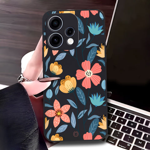 Oppo Reno 15c Cover - Black - D1 - ONation Floral Series - HQ Liquid Silicone Soft Case