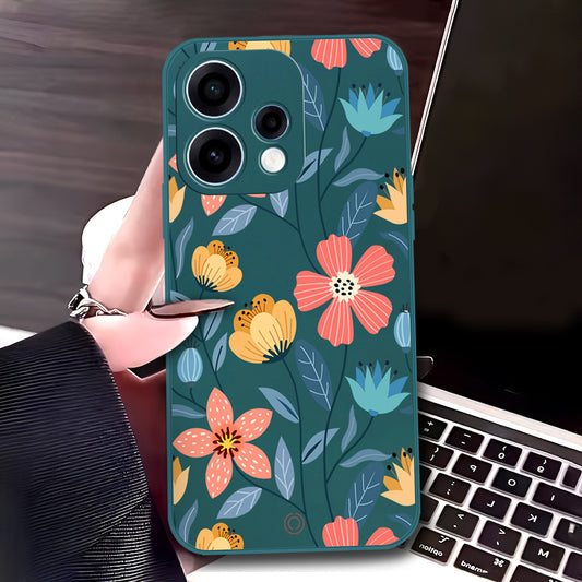 Oppo Reno 15 Cover - Dark Green - D1 - ONation Floral Series - HQ Liquid Silicone Soft Case