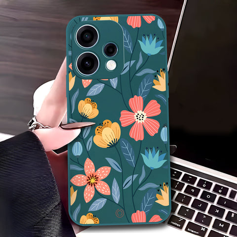 Oppo Reno 15 Cover - Dark Green - D1 - ONation Floral Series - HQ Liquid Silicone Soft Case