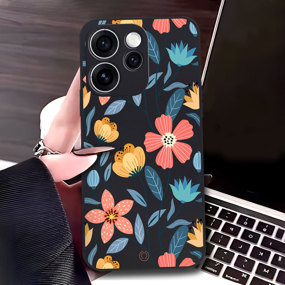 Oppo Reno 15 Pro Mini Cover - Black - D1 - ONation Floral Series - HQ Liquid Silicone Soft Case