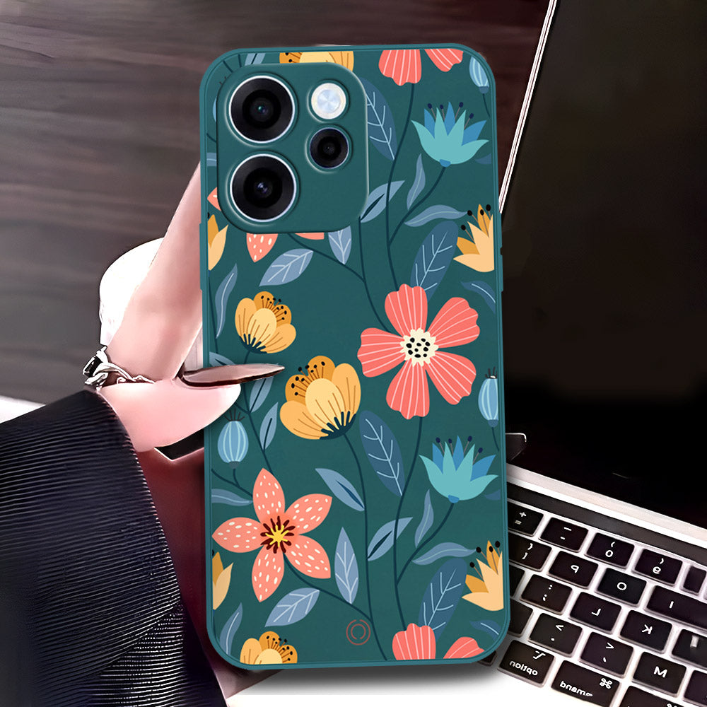Oppo Reno 15F Cover - Dark Green - D1 - ONation Floral Series - HQ Liquid Silicone Soft Case