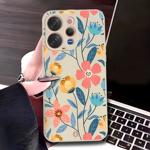 Vivo S50 Cover - Off White - D1 - ONation Floral Series - HQ Liquid Silicone Soft Case