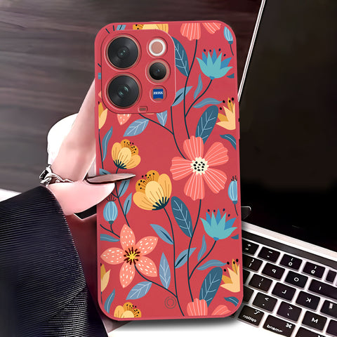 Vivo V70 Cover - Red - D1 - ONation Floral Series - HQ Liquid Silicone Soft Case