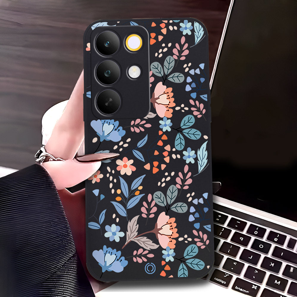 Realme C85 Cover - Black - D2 - ONation Floral Series - HQ Liquid Silicone Soft Case