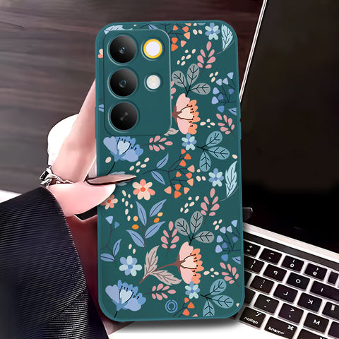 Realme C85 Cover - Dark Green - D2 - ONation Floral Series - HQ Liquid Silicone Soft Case
