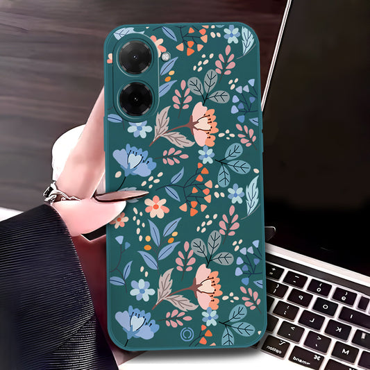 Xiaomi Poco C71 4G Cover - Dark Green - D2 - ONation Floral Series - HQ Liquid Silicone Soft Case