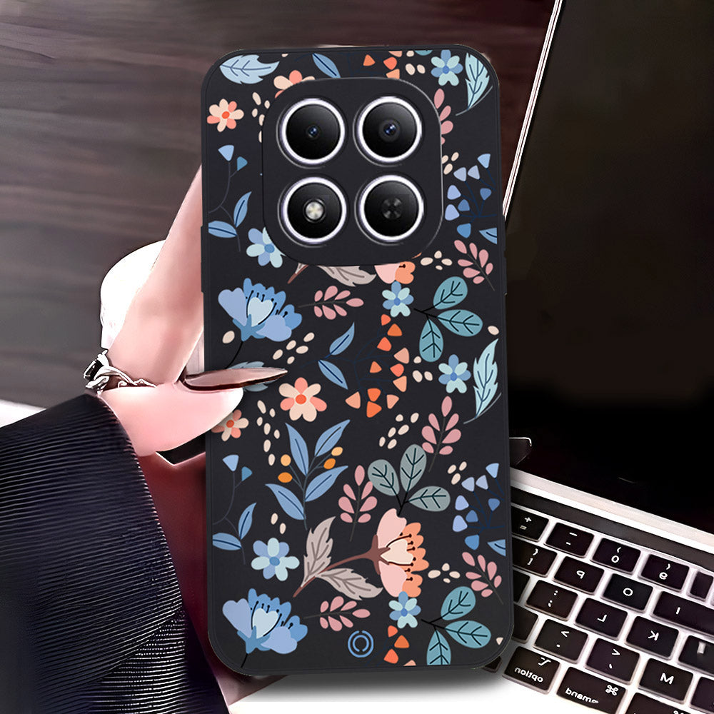 Xiaomi Redmi Note 15 Pro Cover - Black - D2 - ONation Floral Series - HQ Liquid Silicone Soft Case