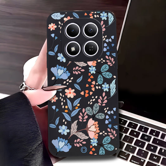Xiaomi Redmi Note 15 Pro Cover - Black - D2 - ONation Floral Series - HQ Liquid Silicone Soft Case