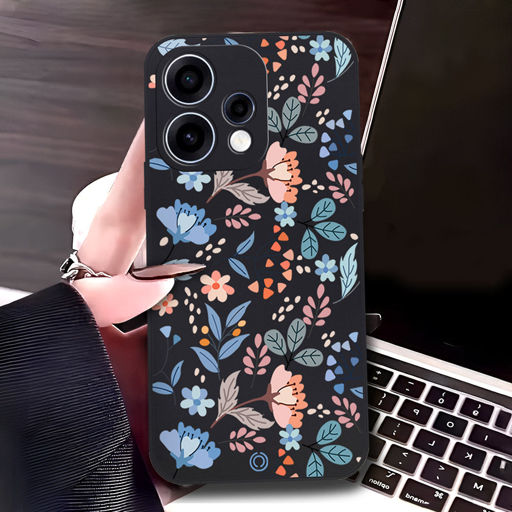 Oppo Reno 15 Cover - Black - D2 - ONation Floral Series - HQ Liquid Silicone Soft Case
