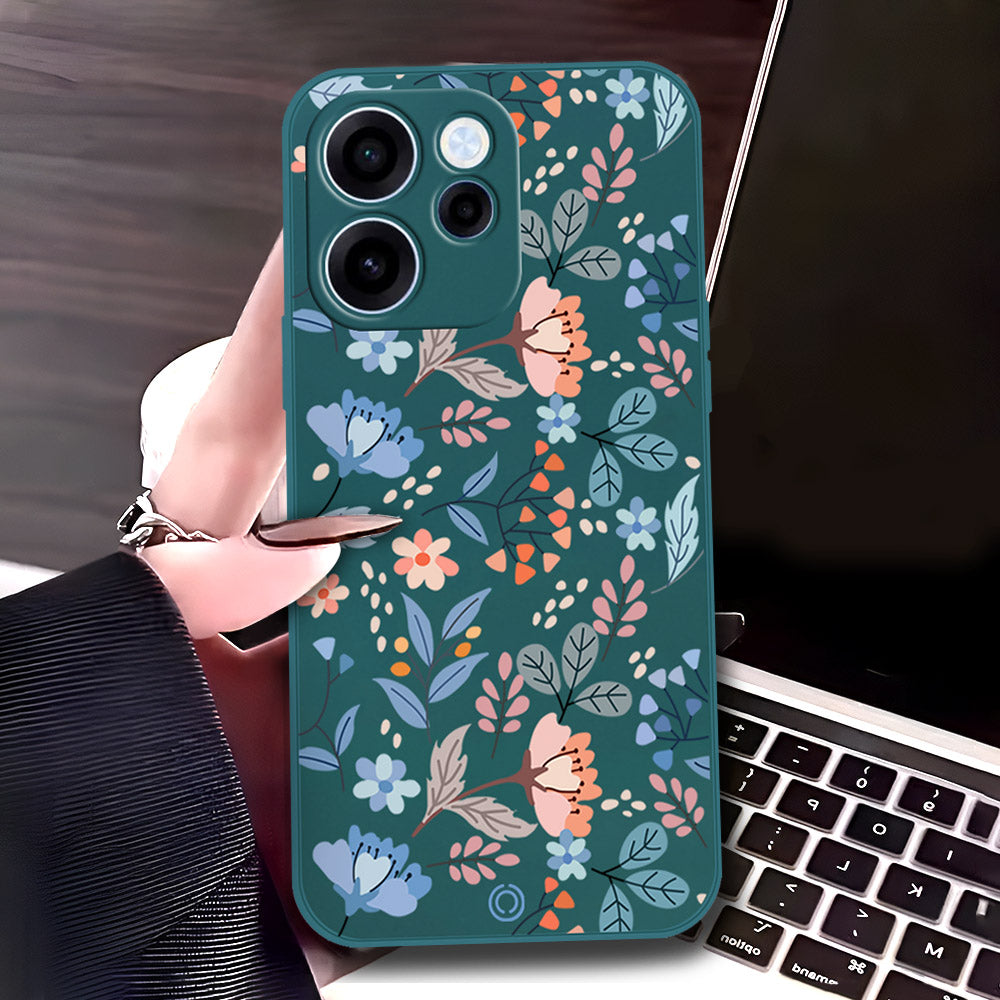 Oppo Reno 15F Cover - Dark Green - D2 - ONation Floral Series - HQ Liquid Silicone Soft Case
