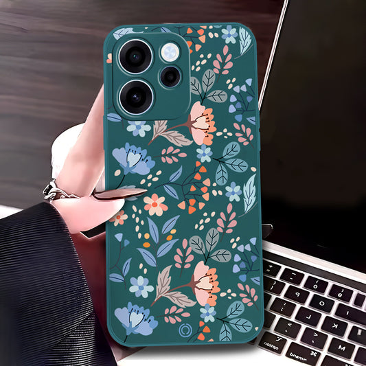 Oppo Reno 15F Cover - Dark Green - D2 - ONation Floral Series - HQ Liquid Silicone Soft Case