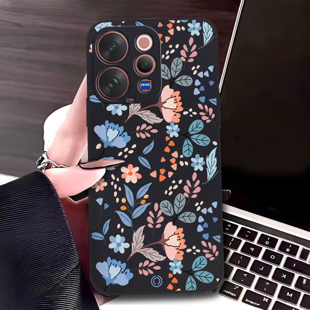 vivo S50t Cover - Black - D2 - ONation Floral Series - HQ Liquid Silicone Soft Case