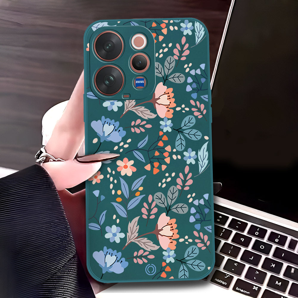 Vivo S50 Cover - Dark Green - D2 - ONation Floral Series - HQ Liquid Silicone Soft Case