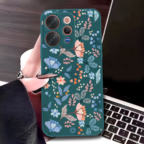 Vivo S50 Cover - Dark Green - D2 - ONation Floral Series - HQ Liquid Silicone Soft Case