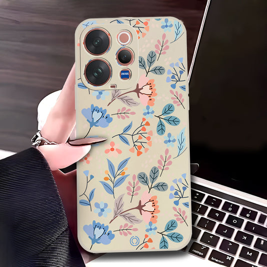 Vivo S50 Cover - Off White - D2 - ONation Floral Series - HQ Liquid Silicone Soft Case