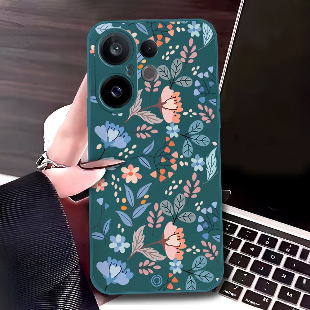 Vivo S30 Pro Mini Cover - Dark Green - D2 - ONation Floral Series - HQ Liquid Silicone Soft Case