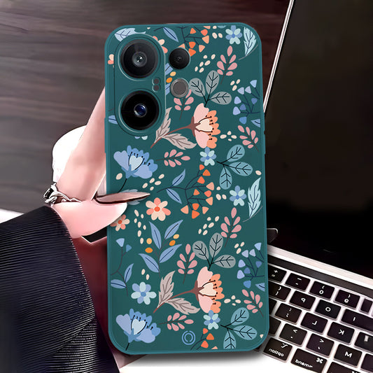 Vivo S30 Pro Mini Cover - Dark Green - D2 - ONation Floral Series - HQ Liquid Silicone Soft Case