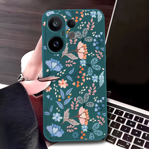 Vivo S30 Pro Mini Cover - Dark Green - D2 - ONation Floral Series - HQ Liquid Silicone Soft Case