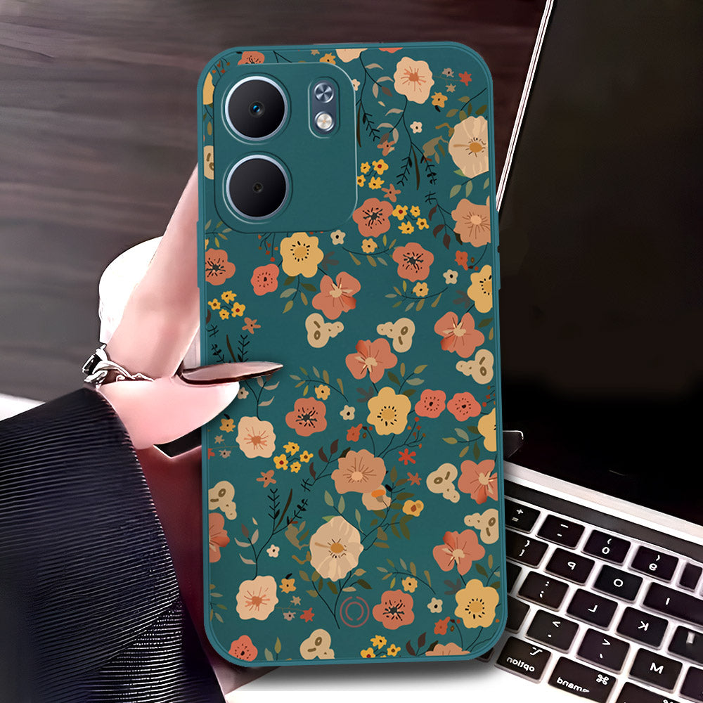 Oppo A5x 5G Cover - Dark Green - D3 - ONation Floral Series - HQ Liquid Silicone Soft Case