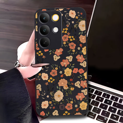 Realme C85 Cover - Black - D3 - ONation Floral Series - HQ Liquid Silicone Soft Case