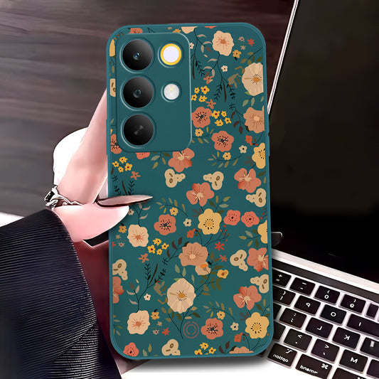 Realme C85 Cover - Dark Green - D3 - ONation Floral Series - HQ Liquid Silicone Soft Case