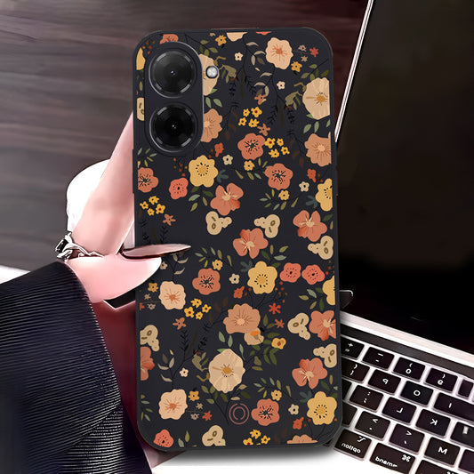 Xiaomi Poco C71 4G Cover - Black - D3 - ONation Floral Series - HQ Liquid Silicone Soft Case