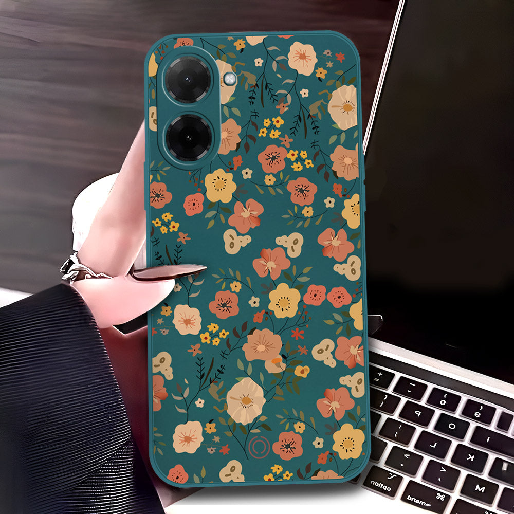 Xiaomi Poco C71 4G Cover - Dark Green - D3 - ONation Floral Series - HQ Liquid Silicone Soft Case