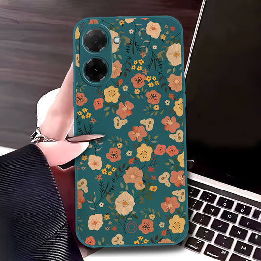 Xiaomi Redmi A5 Cover - Dark Green - D3 - ONation Floral Series - HQ Liquid Silicone Soft Case