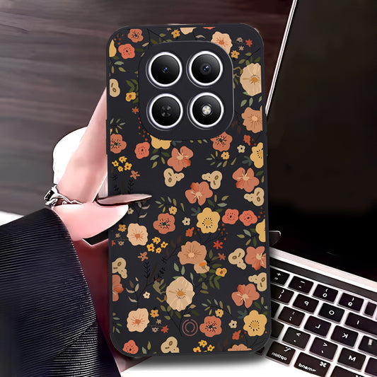Xiaomi Redmi Note 15 Cover - Black - D3 - ONation Floral Series - HQ Liquid Silicone Soft Case