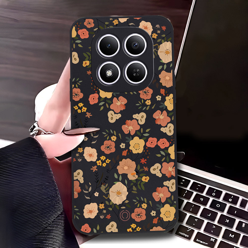 Xiaomi Redmi Note 15 Pro Cover - Black - D3 - ONation Floral Series - HQ Liquid Silicone Soft Case