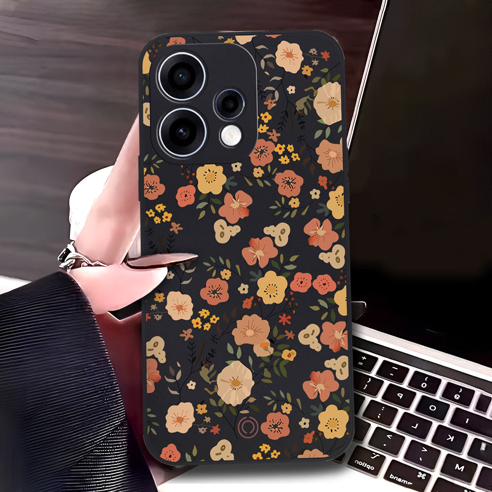 Oppo Reno 15c Cover - Black - D3 - ONation Floral Series - HQ Liquid Silicone Soft Case