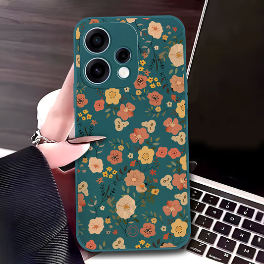 Oppo Reno 15c Cover - Dark Green - D3 - ONation Floral Series - HQ Liquid Silicone Soft Case