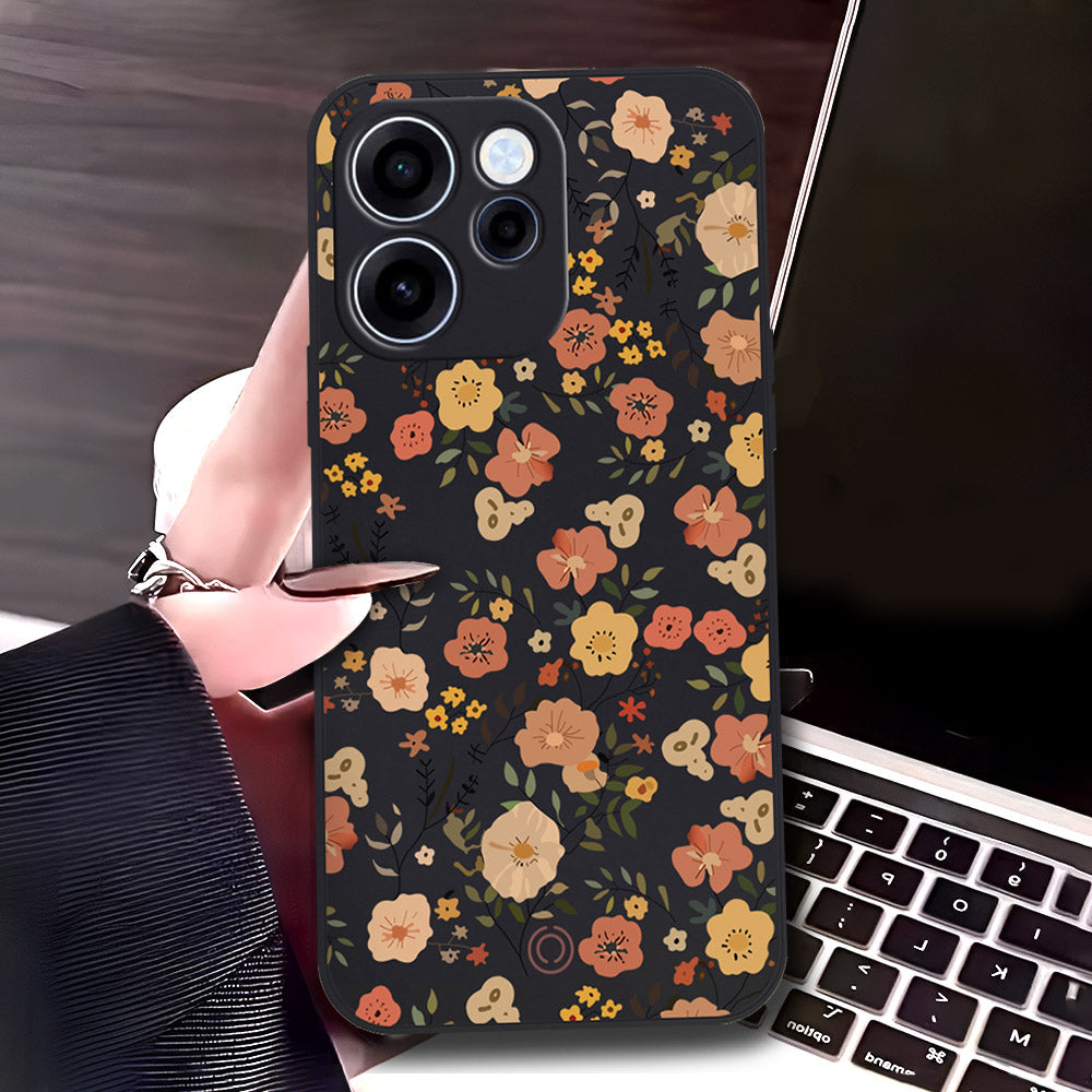 Oppo Reno 15F Cover - Black - D3 - ONation Floral Series - HQ Liquid Silicone Soft Case